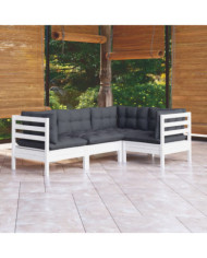 Salon de jardin 4 pcs avec coussins blanc bois de pin | Mobilier & Déco