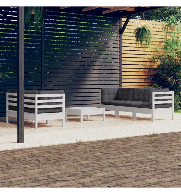 Salon de jardin 6 pcs avec coussins anthracite bois de pin | Mobilier & Déco