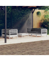 Salon de jardin 6 pcs avec coussins anthracite bois de pin | Mobilier & Déco