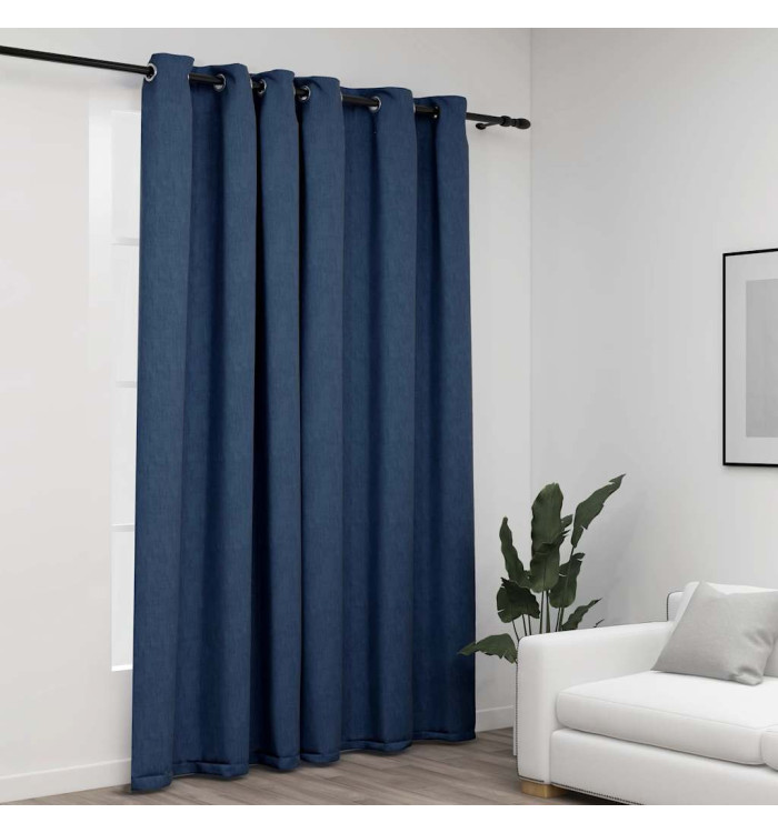 Rideau occultant Aspect de lin avec œillets Bleu 290x245 cm | Mobilier & Déco