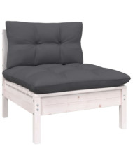 Canapé central de jardin avec coussins Blanc Bois de pin massif | Mobilier & Déco