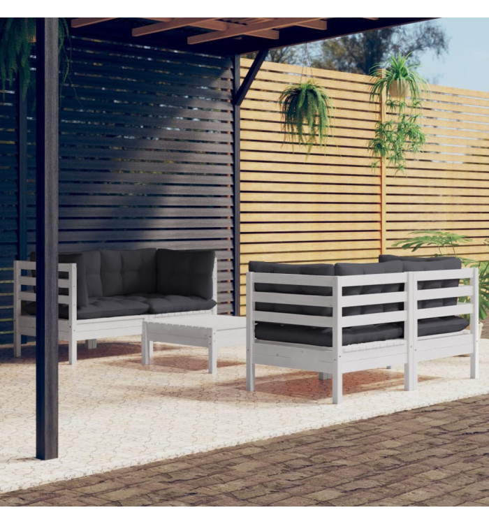Salon de jardin 5 pcs avec coussins anthracite bois de pin | Mobilier & Déco