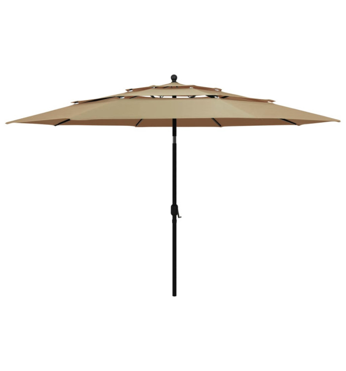 Parasol de jardin à 3 niveaux avec mât en aluminium taupe 3,5 m | Mobilier & Déco