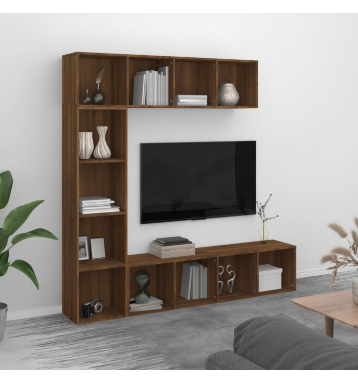 Ensemble bibliothèque/meuble TV 3 pcs Chêne marron 180x30x180cm | Mobilier & Déco