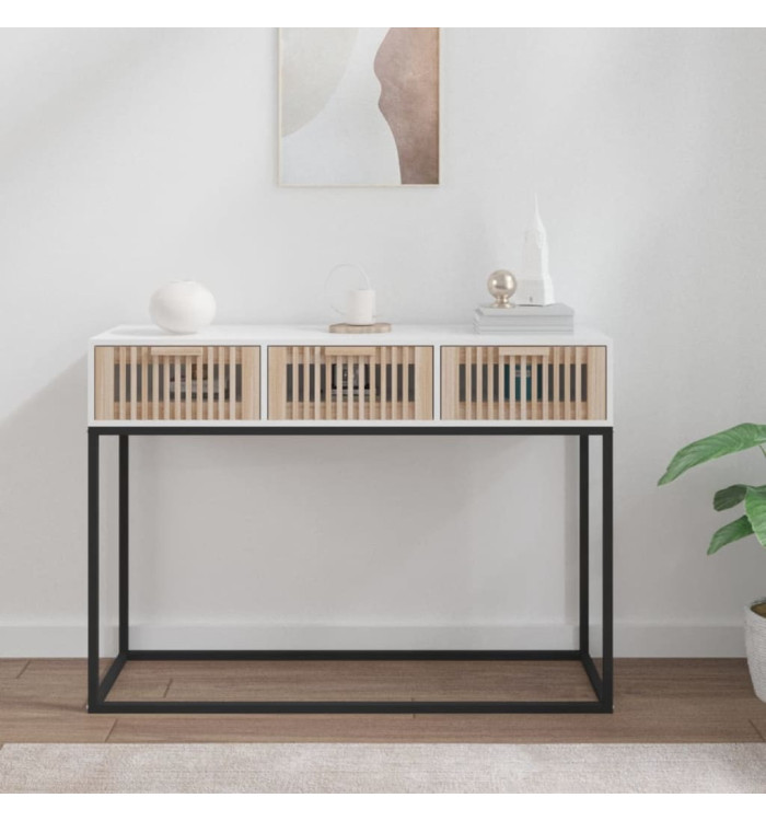 Table console blanc 105x30x75 cm bois d'ingénierie et fer | Mobilier & Déco