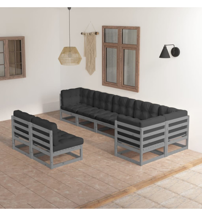 Salon de jardin 8 pcs avec coussins Bois de pin massif | Mobilier & Déco