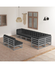 Salon de jardin 8 pcs avec coussins Bois de pin massif | Mobilier & Déco