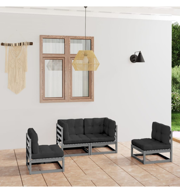 Salon de jardin 4 pcs avec coussins Bois de pin massif | Mobilier & Déco
