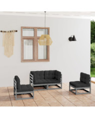 Salon de jardin 4 pcs avec coussins Bois de pin massif | Mobilier & Déco