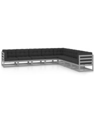 Salon de jardin 8 pcs avec coussins Gris Bois de pin massif | Mobilier & Déco