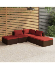 Salon de jardin 5 pcs avec coussins résine tressée marron | Mobilier & Déco