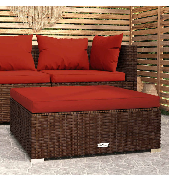 Repose-pied de jardin et coussin Marron 70x70x30 cm Poly rotin | Mobilier & Déco