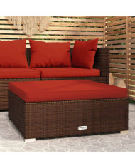 Repose-pied de jardin et coussin Marron 70x70x30 cm Poly rotin | Mobilier & Déco