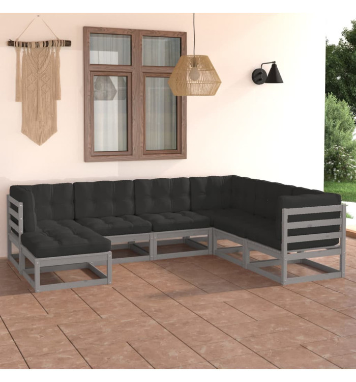 Salon de jardin 7 pcs avec coussins Bois de pin massif | Mobilier & Déco