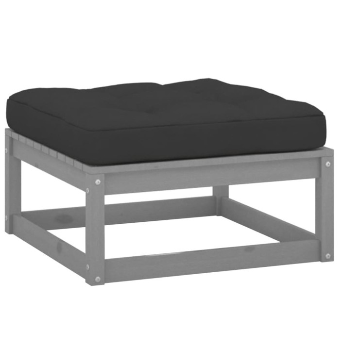 Repose-pied de jardin avec coussin Gris Bois de pin massif | Mobilier & Déco