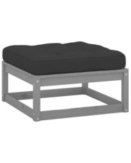 Repose-pied de jardin avec coussin Gris Bois de pin massif | Mobilier & Déco