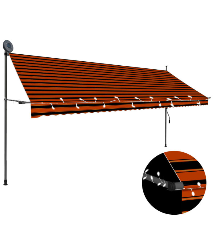 Auvent manuel rétractable avec LED 400 cm Orange et marron | Mobilier & Déco
