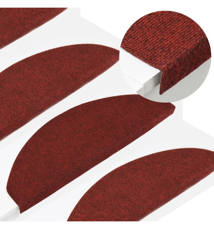 Tapis d'escalier autocollants 15 pcs 65x22,5x3,5 cm Rouge | Mobilier & Déco