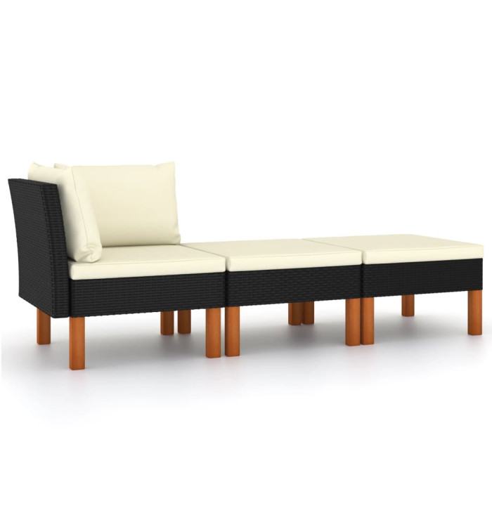 Salon de jardin 3pcs Résine tressée et bois d'eucalyptus massif | Mobilier & Déco