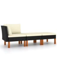 Salon de jardin 3pcs Résine tressée et bois d'eucalyptus massif | Mobilier & Déco