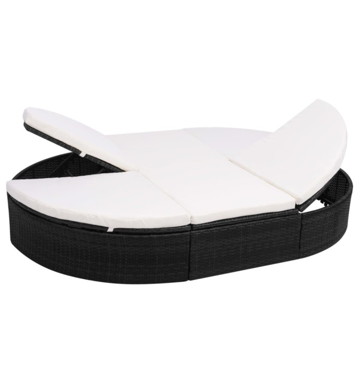 Lit de repos d'extérieur avec coussin Résine tressée Noir | Mobilier & Déco