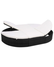 Lit de repos d'extérieur avec coussin Résine tressée Noir | Mobilier & Déco