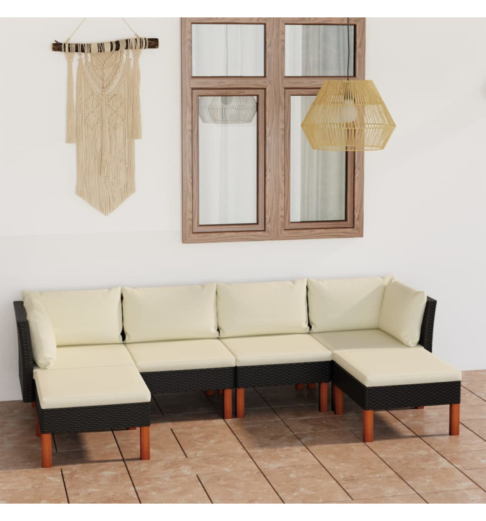 Salon de jardin 6 pcs avec coussins Résine tressée Noir | Mobilier & Déco