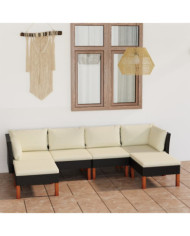 Salon de jardin 6 pcs avec coussins Résine tressée Noir | Mobilier & Déco