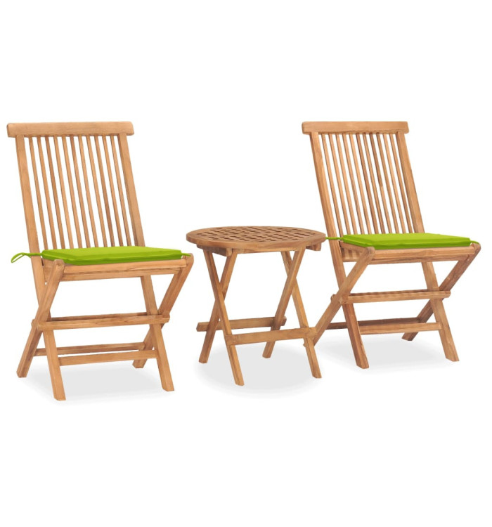 Ensemble à manger d'extérieur pliable avec coussin 3 pcs Teck | Mobilier & Déco