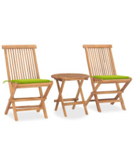 Ensemble à manger d'extérieur pliable avec coussin 3 pcs Teck | Mobilier & Déco