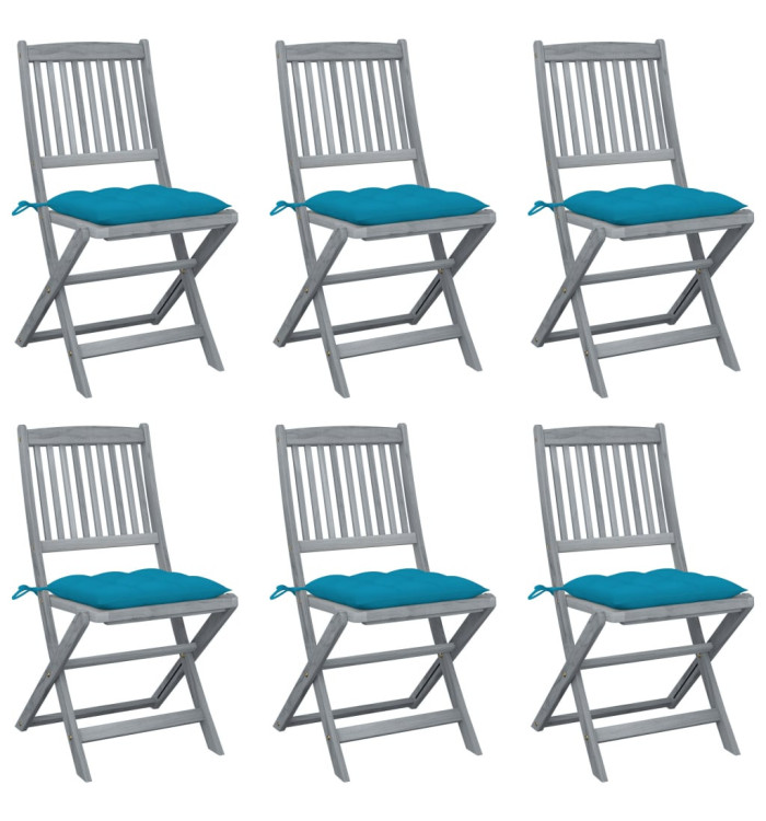 Chaises pliables d'extérieur lot de 6 et coussins Bois d'acacia | Mobilier & Déco