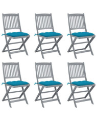 Chaises pliables d'extérieur lot de 6 et coussins Bois d'acacia | Mobilier & Déco
