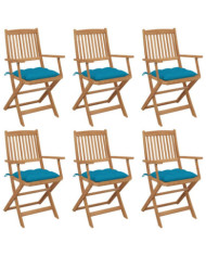 Chaises pliables de jardin lot de 6 avec coussins Bois d'acacia | Mobilier & Déco