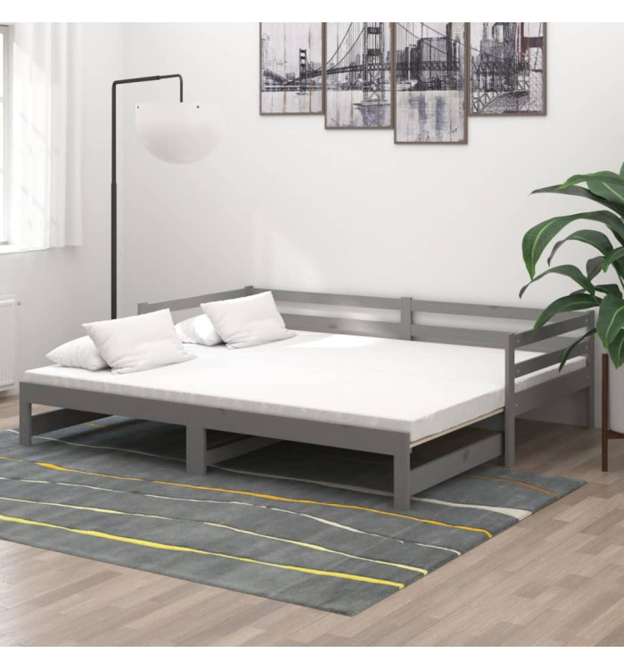 Lit coulissant 2x(90x200) cm Gris Bois de pin massif | Mobilier & Déco