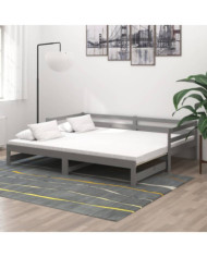 Lit coulissant 2x(90x200) cm Gris Bois de pin massif | Mobilier & Déco