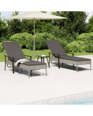 Chaises longues lot de 2 avec table et coussins gris poly rotin | Mobilier & Déco