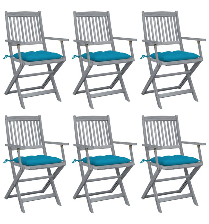 Chaises pliables d'extérieur lot de 6 et coussins Bois d'acacia | Mobilier & Déco