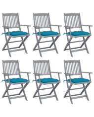 Chaises pliables d'extérieur lot de 6 et coussins Bois d'acacia | Mobilier & Déco