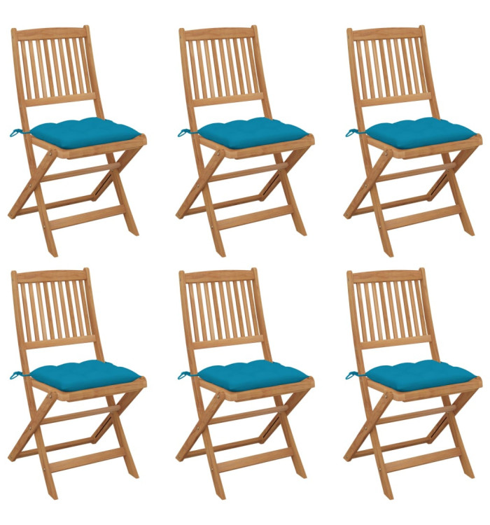 Chaises pliables de jardin lot de 6 avec coussins Bois d'acacia | Mobilier & Déco
