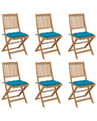 Chaises pliables de jardin lot de 6 avec coussins Bois d'acacia | Mobilier & Déco