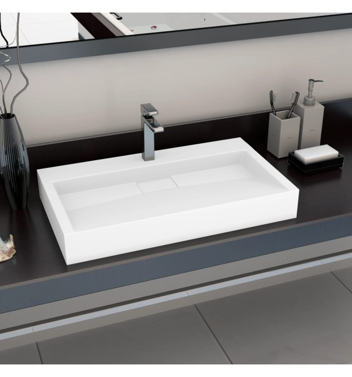 Lavabo 80x46x11 cm Fonte minérale/marbre Blanc | Mobilier & Déco