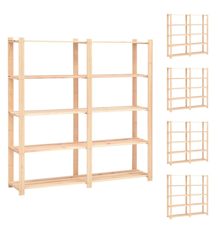 Étagères de rangement à 5 niveaux 5pcs 170x38x170 cm Pin 500 kg | Mobilier & Déco