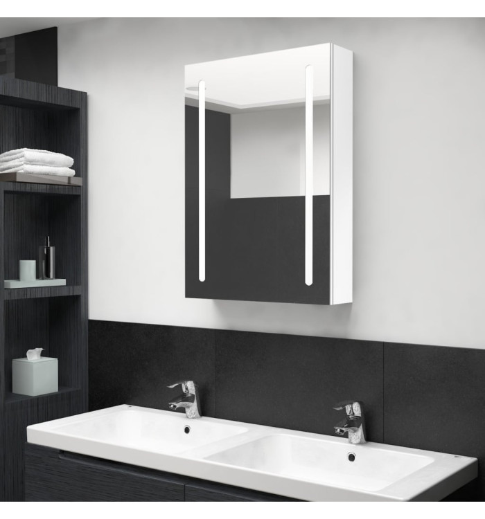 Armoire de salle de bain à miroir LED Blanc brillant 50x13x70cm | Mobilier & Déco