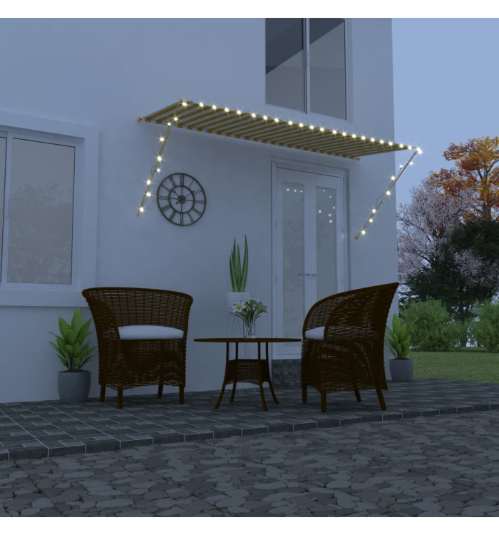 Auvent rétractable avec LED 300x150 cm Jaune et blanc | Mobilier & Déco