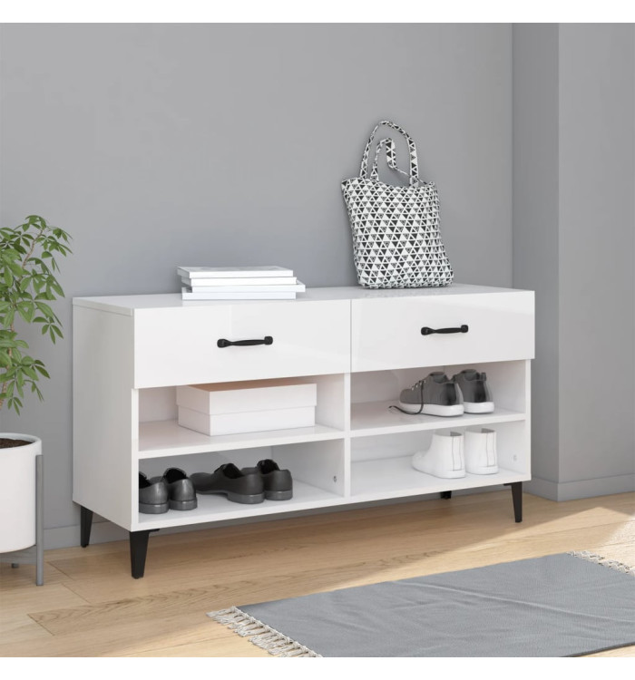 Armoire à chaussure Blanc brillant 102x35x55 cm Bois ingénierie | Mobilier & Déco