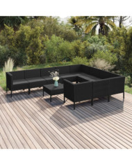 Salon de jardin 11 pcs avec coussins Résine tressée Noir | Mobilier & Déco