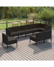 Salon de jardin 9 pcs avec coussins Résine tressée Noir | Mobilier & Déco