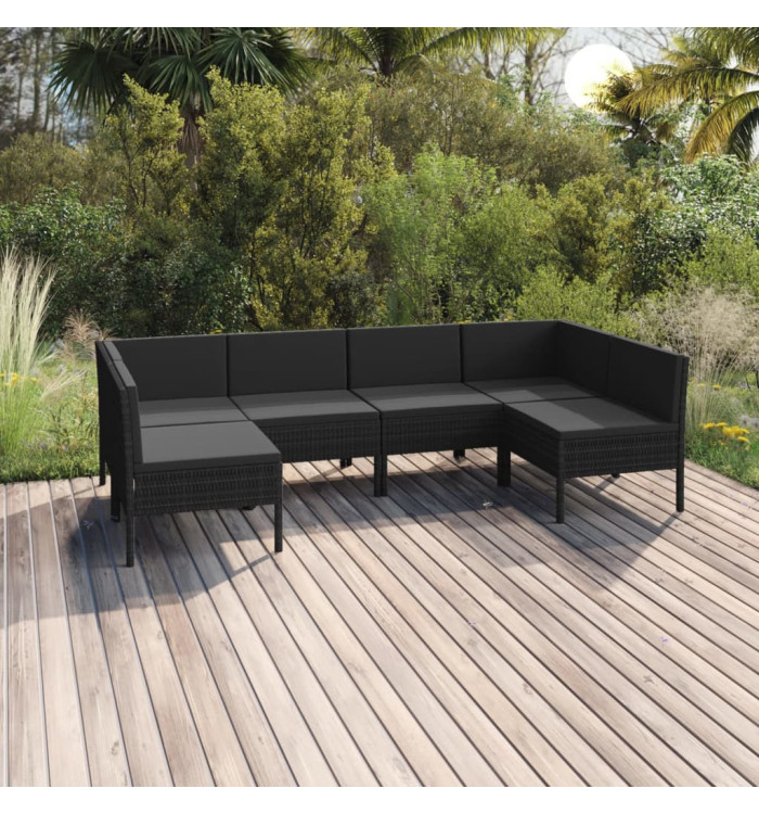 Salon de jardin 6 pcs avec coussins résine tressée noir | Mobilier & Déco