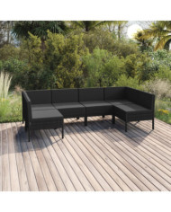 Salon de jardin 6 pcs avec coussins résine tressée noir | Mobilier & Déco