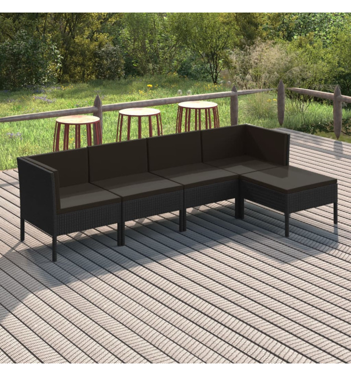 Salon de jardin 5 pcs avec coussins résine tressée noir | Mobilier & Déco